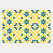 Retro Chess Checker Patroon blauwe bloemen Inpakpapier Vel (Voorkant 2)