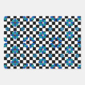 Retro Chess Checker Patroon blauwe bloemen Inpakpapier Vel (Voorkant)
