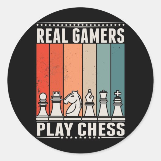 Retro Chess Gamer Board game Chess Piecks Ronde Sticker (Voorkant)