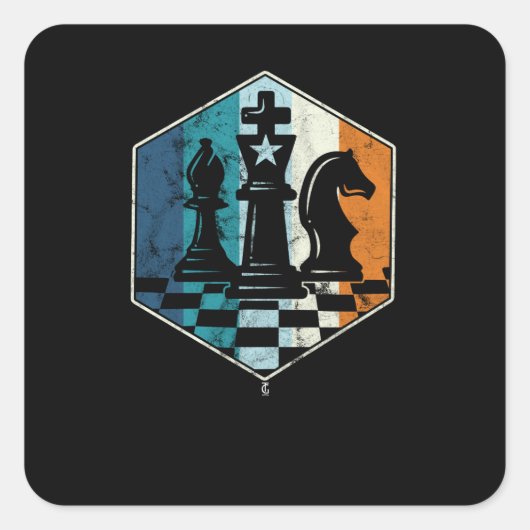 Retro  Chess Piece Chess Master Club Vierkante Sticker (Voorkant)