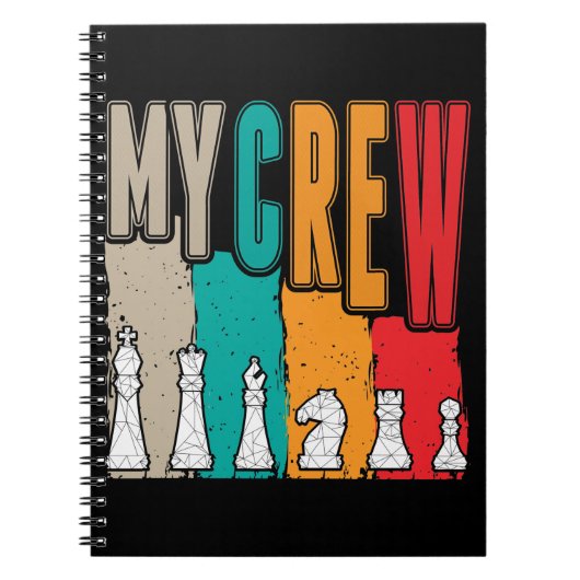 Retro Chess Pieces Cool Board game Crew Notitieboek (Voorkant)