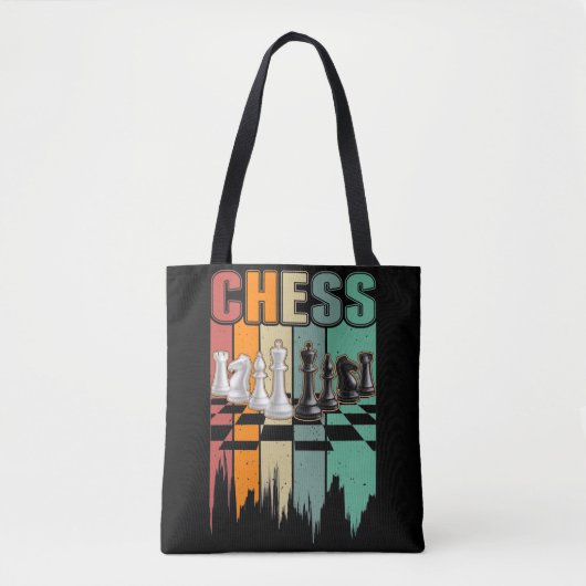 Retro Chess Piecks Chessboard Board game Tote Bag (Voorkant)
