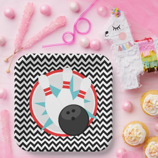 Retro Chevron Bowling Papier Borden Papieren Bordje (Feest)