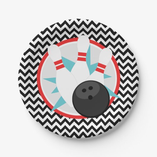 Retro Chevron Bowling Papier Party Borden Papieren Bordje (Voorkant)