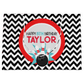 Retro Chevron Bowling Verjaardag Gift Bag Groot Cadeauzakje (Voorkant)