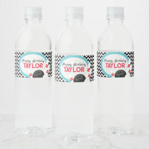 Retro Chevron Bowling Verjaardag Waterfles Labels Waterfles Etiket
