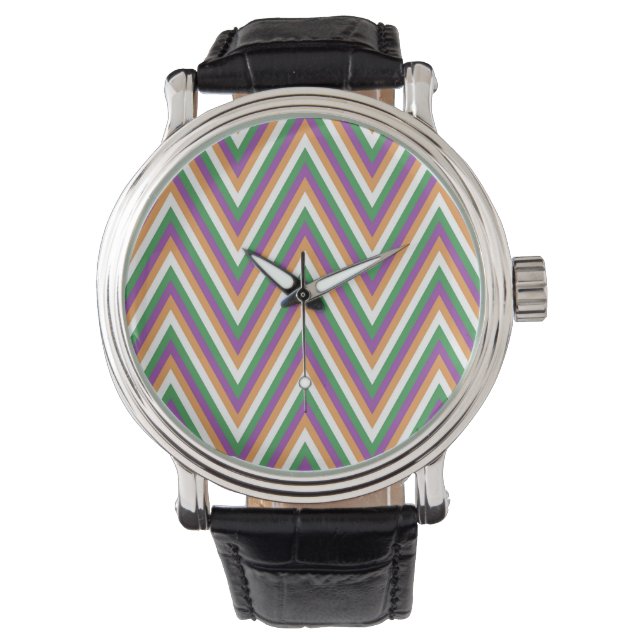 Retro Chevron Patroon Cool Horloge (Voorkant)