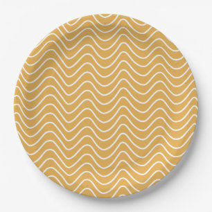 Retro Chevron Patroon Geel Zigzag Papieren Bordje