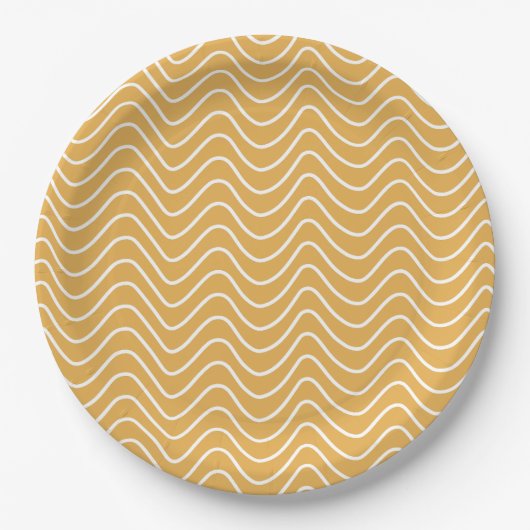 Retro Chevron Patroon Geel Zigzag Papieren Bordje (Voorkant)