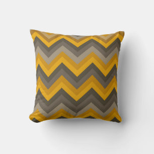 Retro Chevron Patroon Mosterd Geel Grijs  Kussen