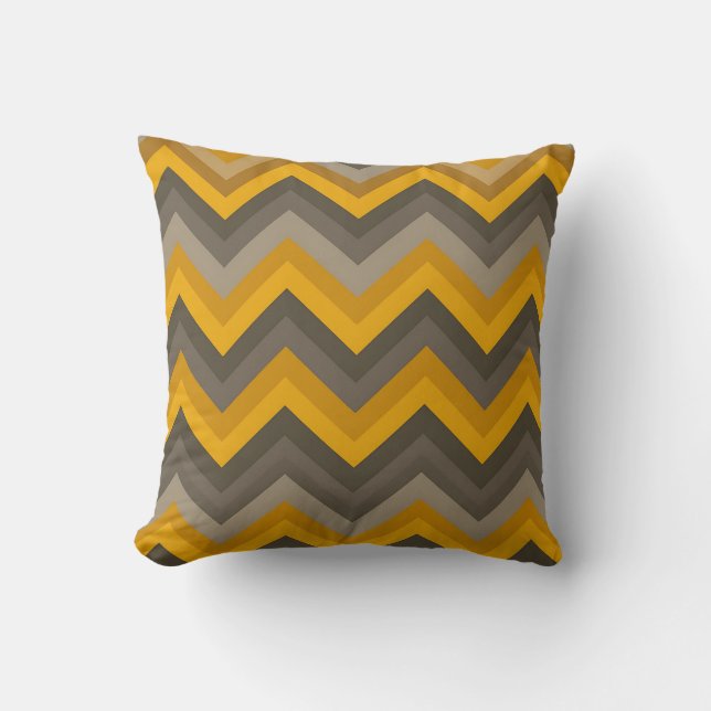 Retro Chevron Patroon Mosterd Geel Grijs  Kussen (Voorkant)