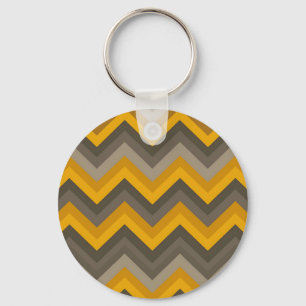 Retro Chevron Patroon Mosterd Geel Grijs Sleutelhanger