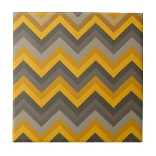 Retro Chevron Patroon Mosterdgeel Grijs  Tegeltje (Voorkant)