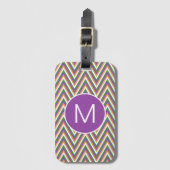 Retro Chevron Pattern Cool Monogram Bagagelabel (Voorkant (verticaal))