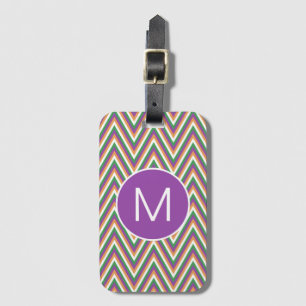 Retro Chevron Pattern Cool Monogram Bagagelabel