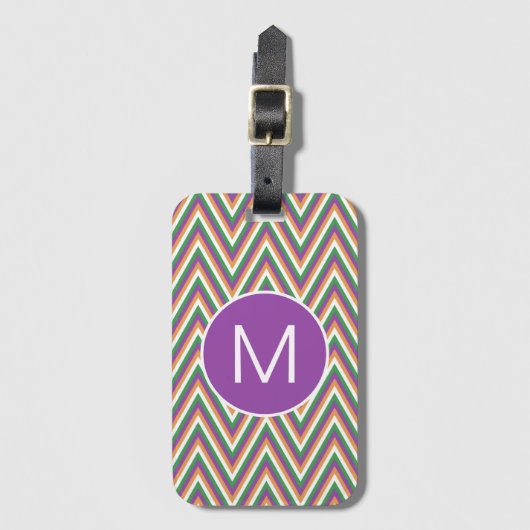 Retro Chevron Pattern Cool Monogram Bagagelabel (Voorkant (verticaal))