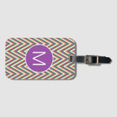 Retro Chevron Pattern Cool Monogram Bagagelabel (Voorkant (horizontaal))