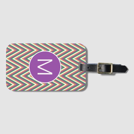 Retro Chevron Pattern Cool Monogram Bagagelabel (Voorkant (horizontaal))