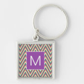 Retro Chevron Pattern Cool Monogram Sleutelhanger (Voorkant)