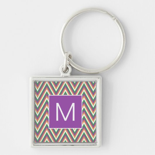 Retro Chevron Pattern Cool Monogram Sleutelhanger (Voorkant)