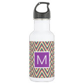 Retro Chevron Pattern Cool Monogram Waterfles (Voorkant)