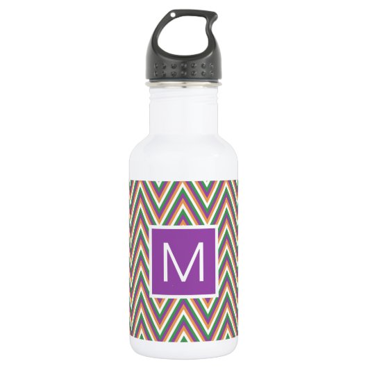 Retro Chevron Pattern Cool Monogram Waterfles (Voorkant)