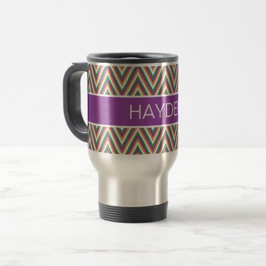 Retro Chevron Pattern Cool Personalised Reisbeker (Voorkant links)