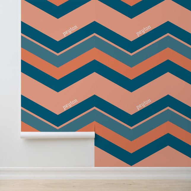 Retro Chevron - perzikblauw Behang (Applicatie)