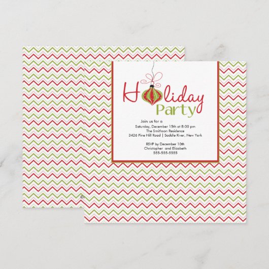 Retro Chevron Red en Green Holiday Party Uitnodigi Kaart (Voorkant / Achterkant)