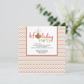 Retro Chevron Red en Green Holiday Party Uitnodigi Kaart (Staand voorkant)