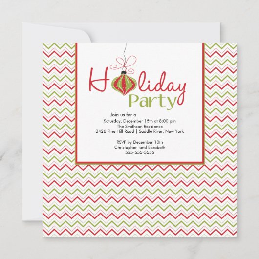 Retro Chevron Red en Green Holiday Party Uitnodigi Kaart (Voorkant)