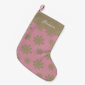 Retro Chic 70s 80s Roze en Gouden Bloemen Kleine Kerstsok (Voorkant (Hangend))