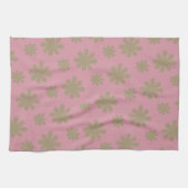 Retro Chic 70s 80s Roze en Gouden Bloemen Theedoek (Horizontaal)
