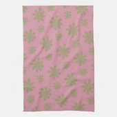 Retro Chic 70s 80s Roze en Gouden Bloemen Theedoek (Verticaal)