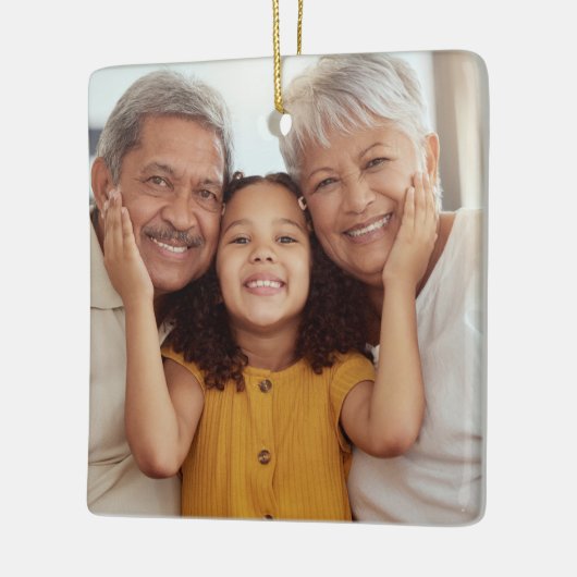 Retro Chic 70s Roze en Gouden Bloemen Familiefoto Keramisch Ornament (Links)