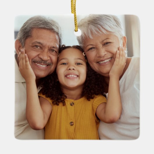 Retro Chic 70s Roze en Gouden Bloemen Familiefoto Keramisch Ornament (Voorkant)