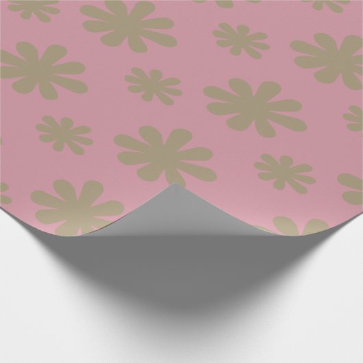 Retro Chic Abstract Daisy Flowers op Roze Cadeaupapier (Hoek)