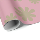 Retro Chic Abstract Daisy Flowers op Roze Cadeaupapier (Rol Hoek)