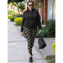 Retro Chic Black Gold Polka Dots Pattern Mode Leggings