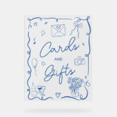 Retro chic blauw geïllustreerd teken vrijgezellenf acryl bord (Voorkant)