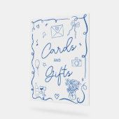 Retro chic blauw geïllustreerd teken vrijgezellenf acryl bord (Hoek)