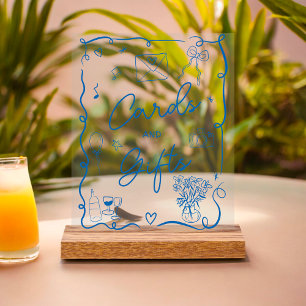 Retro chic blauw geïllustreerd teken vrijgezellenf acryl bord