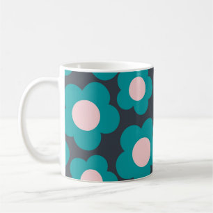 Retro Chic Blauw Roze Bloemen Levendig Y2K Koffiemok