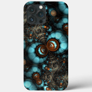 Retro Chic Brown Aqua Turquoise Fractal Pattern Case-Mate iPhone Case