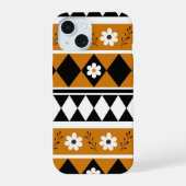 Retro Chic Bruin & Zwart Bloempatroon grillig iPhone 15 Case (Achterkant)