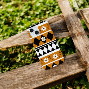 Retro Chic Bruin & Zwart Bloempatroon grillig iPhone 15 Case
