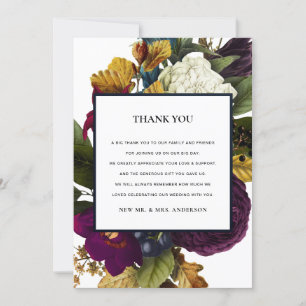  RETRO CHIC BURGUNDY HERFST FLORAL WEDING BEDANKKAART