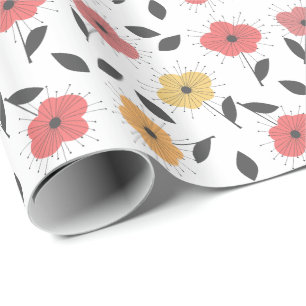 Retro Chic Coral en Lemon  Floral Cadeaupapier