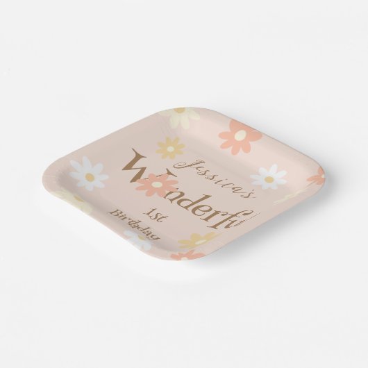 Retro Chic Daisy Flowers Schattige Onederful Birth Papieren Bordje (Gebogen)