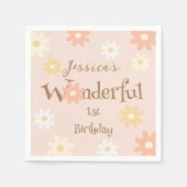 Retro Chic Daisy Flowers Schattige Onederful Birth Servet (Voorkant)